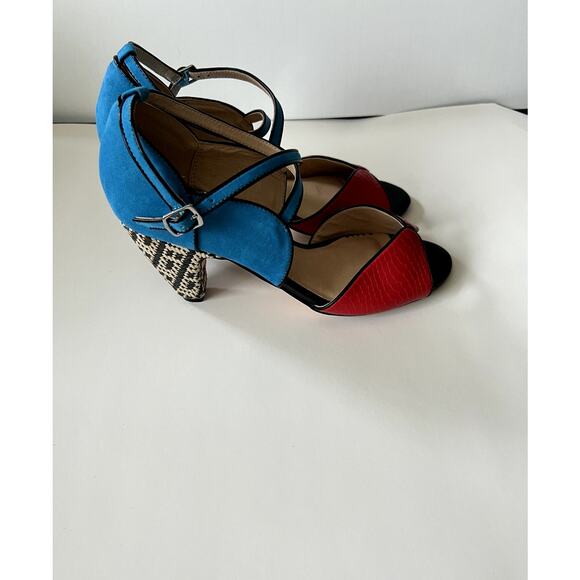 Chelsea Crew Nelly Colorblock Peep toe woven cone heels Size EU 39 - Picture 2 of 8